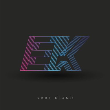 İlk harf logosu EK renkli mavi ve morumsu çizgili bileşim, şirket veya şirket kimliğiniz için vektör logosu şablon elemanları.