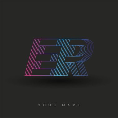 İlk harf logosu, çizgili kompozisyonu olan mavi ve morumsu acil servis logosu, şirketiniz veya şirket kimliğiniz için vektör logosu şablonu unsurları.