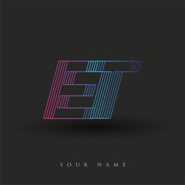 İlk harf ET logosu çizgili kompozisyona sahip mavi ve morumsu, şirketiniz veya şirket kimliğiniz için vektör logo tasarım şablonu unsurları.