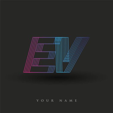 İlk harf logosu EV renkli mavi ve morumsu çizgili kompozisyon, Vector logo tasarım şablonu elemanları iş veya şirket kimliğiniz için.