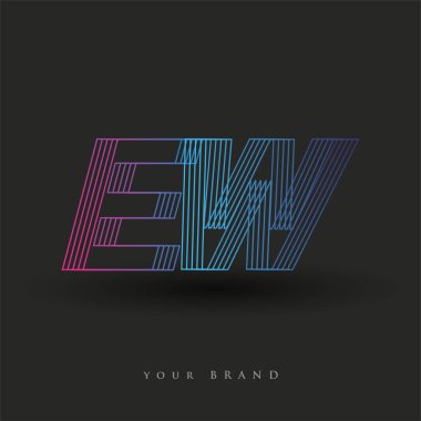 İlk harf logosu EW renkli mavi ve morumsu çizgili kompozisyon, şirket veya şirket kimliğiniz için vektör logo şablonu unsurları.