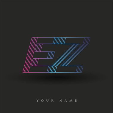 İlk harf logosu EZ çizgili kompozisyona sahip mavi ve morumsu renk logosu, şirketiniz veya şirket kimliğiniz için vektör logo şablonu unsurları.
