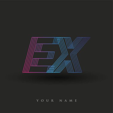 İlk harf logosu çizgili kompozisyonu olan mavi ve mor renkli EX logosu, şirketiniz veya şirket kimliğiniz için vektör logo şablonu unsurları.