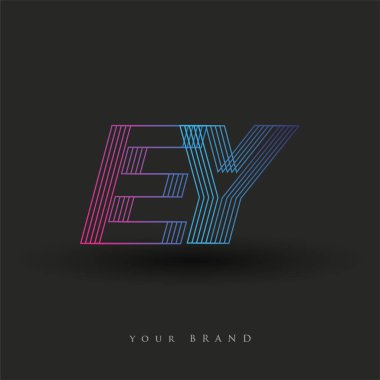 İlk harf EY logosu çizgili kompozisyona sahip mavi ve morumsu mavi renkli, şirketiniz veya şirket kimliğiniz için vektör logo şablonu unsurları tasarlıyor.