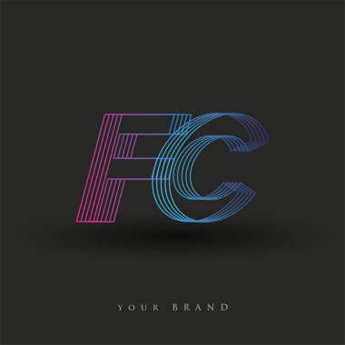 İlk harf logosu FC çizgili bileşimi olan mavi ve morumsu FC, şirketiniz veya şirket kimliğiniz için vektör logo şablonu unsurları.