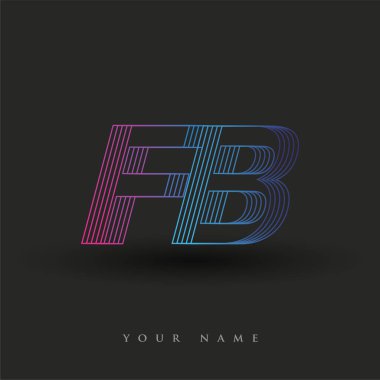 İlk harf logosu FB çizgili kompozisyona sahip mavi ve morumsu mavi renkli, şirket veya şirket kimliğiniz için vektör logo şablonu unsurları.
