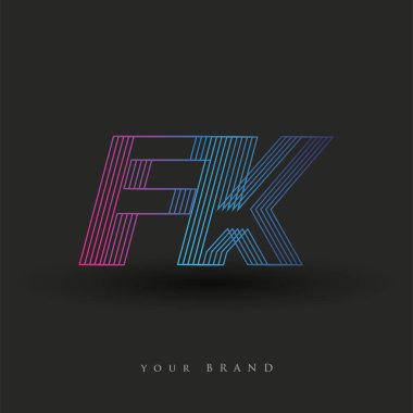 İlk harf logosu FK renkli mavi ve morumsu çizgili bileşim, Vector logo tasarım şablonu elemanları iş veya şirket kimliğiniz için.