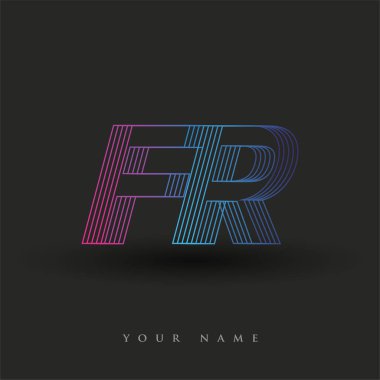 İlk harf logosu FR renkli mavi ve morumsu çizgili kompozisyon, Vector logo tasarım şablonu elemanları iş veya şirket kimliğiniz için.
