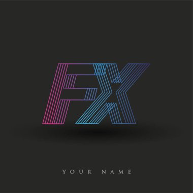 İlk harf logosu FX renkli mavi ve morumsu çizgili bileşim, Vector logo tasarım şablonu elemanları iş veya şirket kimliğiniz için.