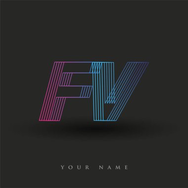 İlk harf logosu FV renkli mavi ve morumsu çizgili kompozisyon, Vector logo tasarım şablonu elemanları iş veya şirket kimliğiniz için.