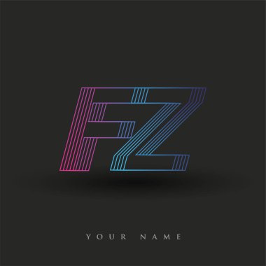 İlk harf logosu FZ çizgili kompozisyona sahip mavi ve morumsu mavi renkli, şirket veya şirket kimliğiniz için vektör logo şablonu unsurları.