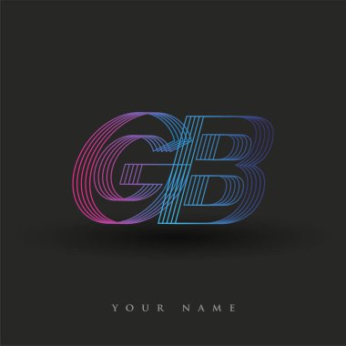 İlk harf logosu, çizgili kompozisyonu olan mavi ve morumsu renkli GB logosu, şirketiniz veya şirket kimliğiniz için vektör logo şablonu unsurları.