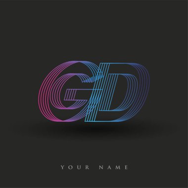 İlk harf logosu GD renkli mavi ve morumsu çizgili kompozisyon, Vector logo şablonu elemanları iş veya şirket kimliğiniz için.