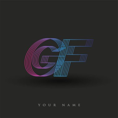 İlk harf logosu GF renkli mavi ve morumsu çizgili kompozisyon, Vector logo şablonu elemanları iş veya şirket kimliğiniz için.