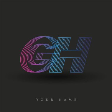 İlk harf logosu GH renkli mavi ve morumsu çizgili kompozisyon, şirketiniz veya şirket kimliğiniz için vektör logo tasarım şablonu unsurları.