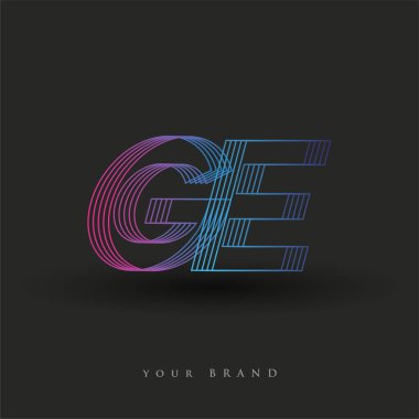 İlk harf GE logosu çizgili kompozisyona sahip mavi ve morumsu mavi renkli, şirket veya şirket kimliğiniz için vektör logosu şablon elemanları.