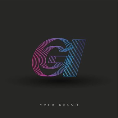 İlk harf logosu GI renkli mavi ve morumsu çizgili kompozisyon, Vector logo tasarım şablonu elemanları iş veya şirket kimliğiniz için.