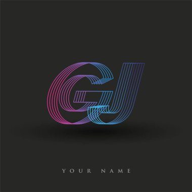 İlk harf logosu GJ çizgili kompozisyon ile mavi ve morumsu renklendirilmiş, şirketiniz veya şirket kimliğiniz için vektör logo şablonu unsurları tasarladı.