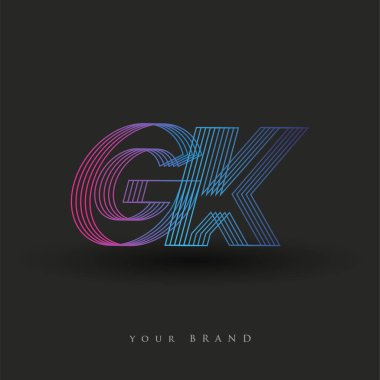 İlk harf logosu GK renkli mavi ve morumsu çizgili kompozisyon, şirket veya şirket kimliğiniz için vektör logo şablonu unsurları.