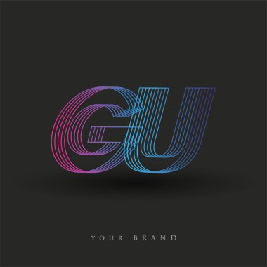 İlk harf logosu GU renkli mavi ve morumsu çizgili kompozisyon, Vector logo şablonu elemanları iş veya şirket kimliğiniz için.