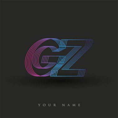 İlk harf logosu GZ renkli mavi ve morumsu çizgili kompozisyon, şirket veya şirket kimliğiniz için vektör logo şablonu unsurları.