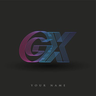 İlk harf logosu çizgili kompozisyona sahip mavi ve mor renkli GX logosu, şirketiniz veya şirket kimliğiniz için vektör logo şablonu unsurları.