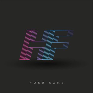 İlk harf logosu HF renklendirilmiş mavi ve morumsu çizgili bileşim, Vector logo tasarım şablonu elemanları iş veya şirket kimliğiniz için.