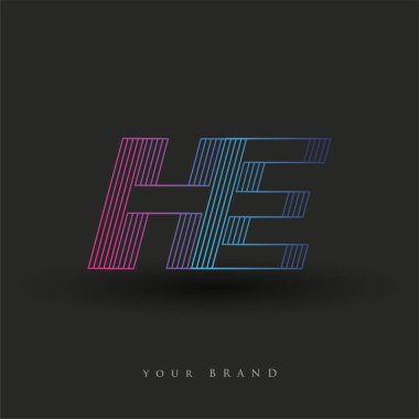 İlk harf logosu He mavi ve morumsu çizgili kompozisyon, vektör logo şablonu elemanları şirketiniz veya şirket kimliğiniz için.