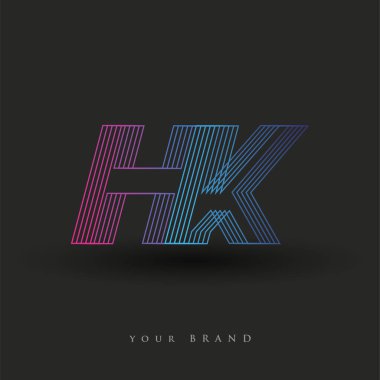 İlk harf logosu, çizgili kompozisyona sahip mavi ve mor renkli Hong Kong logosu, şirketiniz veya şirket kimliğiniz için vektör logosu şablonu unsurları.