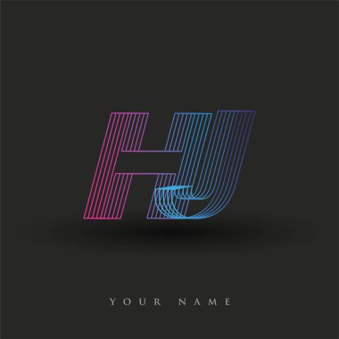 İlk harf logosu HJ çizgili kompozisyon ile mavi ve morumsu renklendirilmiş, şirketiniz veya şirket kimliğiniz için vektör logo şablonu unsurları tasarladı.