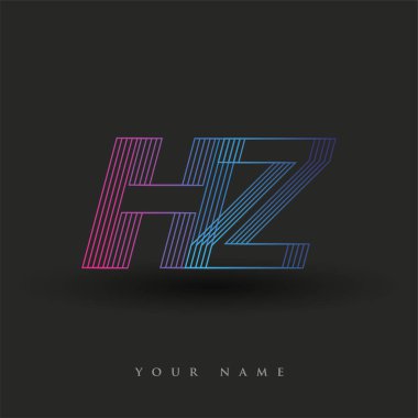 İlk harf logosu HZ çizgili kompozisyona sahip mavi ve morumsu mavi renkli, şirket veya şirket kimliğiniz için vektör logosu şablon elemanları.