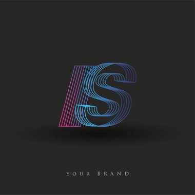 İlk harf logosu çizgili kompozisyona sahip mavi ve morumsu renkte, şirket veya şirket kimliğiniz için vektör logosu şablon unsurları..