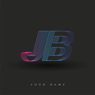 İlk harf logosu JB çizgili kompozisyon ile mavi ve morumsu renklendirilmiş, şirketiniz veya şirket kimliğiniz için vektör logo şablonu unsurları.