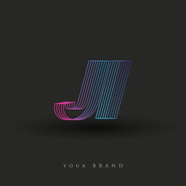 İlk harf logosu JI çizgili kompozisyonu ile mavi ve morumsu renklendirilmiş, şirket veya şirket kimliğiniz için vektör logosu şablon unsurları.