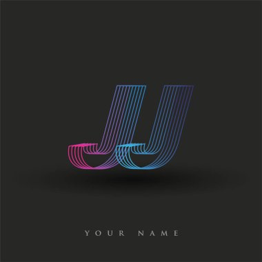 İlk harf logosu JJ çizgili kompozisyon ile mavi ve morumsu renklendirilmiş, şirketiniz veya şirket kimliğiniz için vektör logo şablonu unsurları tasarladı.