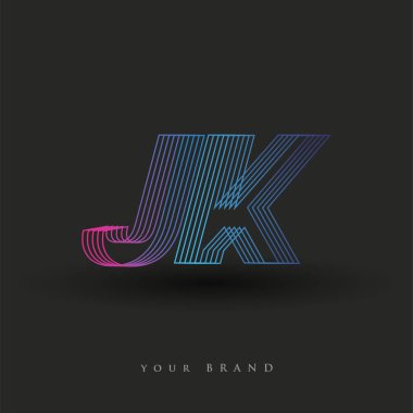 İlk harf logosu JK renkli mavi ve morumsu çizgili kompozisyon, Vector logo şablonu elemanları iş veya şirket kimliğiniz için.
