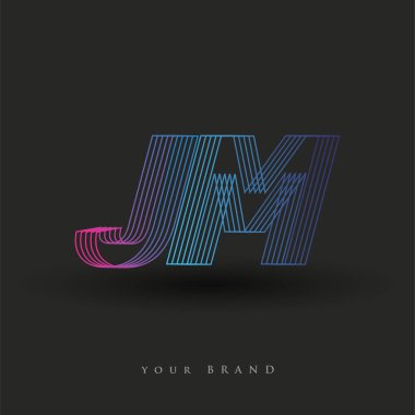 İlk harf logosu JM mavi ve morumsu çizgili kompozisyon, Vector logo şablonu elemanları iş veya şirket kimliğiniz için.