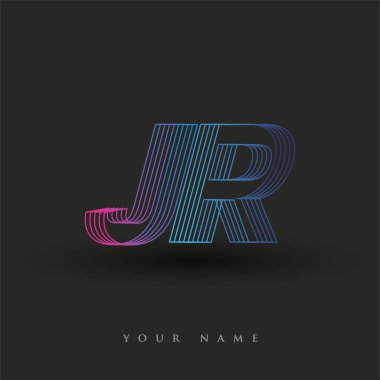 İlk harf logosu JR çizgili kompozisyonu olan mavi ve morumsu renkli JR, şirketiniz veya şirket kimliğiniz için vektör logo şablonu unsurları.