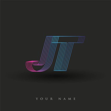 İlk harf logosu JT mavi ve morumsu çizgili kompozisyon, Vector logo şablonu elemanları iş veya şirket kimliğiniz için.
