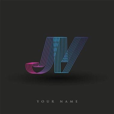 İlk harf logosu çizgili kompozisyonu olan mavi ve morumsu renkli JV logosu, şirketiniz veya şirket kimliğiniz için vektör logo şablonu unsurları.