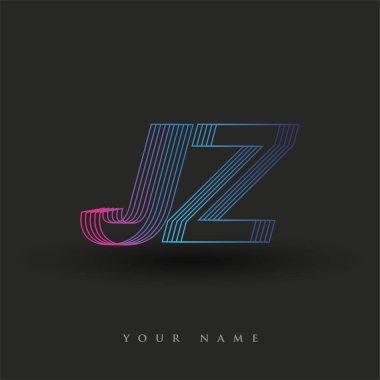 İlk harf logosu JZ çizgili kompozisyona sahip mavi ve morumsu renkli JZ, şirketiniz veya şirket kimliğiniz için vektör logo şablonu unsurları.
