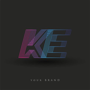 ilk harf logosu KE renkli mavi ve morumsu çizgili kompozisyon, Vector logo şablonu elemanları iş veya şirket kimliğiniz için.