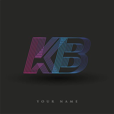 İlk harf logosu KB çizgili kompozisyon ile mavi ve morumsu renklendirilmiş, şirketiniz veya şirket kimliğiniz için vektör logo şablonu unsurları.