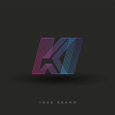 İlk harf logosu KI çizgili kompozisyon ile mavi ve morumsu renklendirilmiş, şirketiniz veya şirket kimliğiniz için vektör logo şablonu unsurları tasarladı.