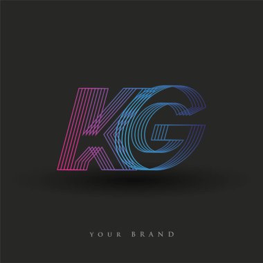 İlk harf logosu KG çizgili kompozisyon ile mavi ve morumsu renklendirilmiş, şirketiniz veya şirket kimliğiniz için vektör logo şablonu unsurları.