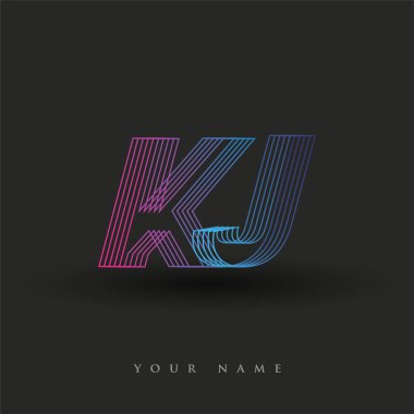 İlk harf logosu KJ çizgili kompozisyon ile mavi ve morumsu renklendirilmiş, şirketiniz veya şirket kimliğiniz için vektör logo şablonu unsurları tasarladı.