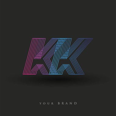 İlk harf KK logosu çizgili kompozisyona sahip mavi ve morumsu lacivert renkli, şirketiniz veya şirket kimliğiniz için vektör logo şablonu unsurları..