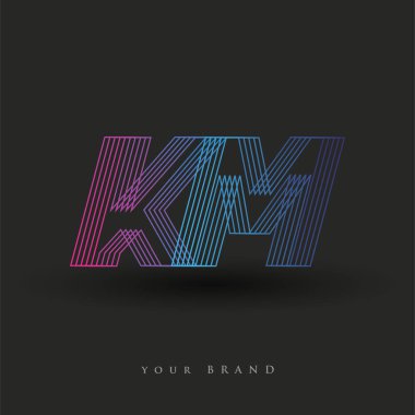 İlk harf logosu KM renklendirilmiş mavi ve morumsu çizgili bileşim, şirket veya şirket kimliğiniz için vektör logo tasarım şablonu unsurları.