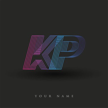 İlk harf logosu KP çizgili kompozisyon ile mavi ve morumsu renklendirilmiş, şirketiniz veya şirket kimliğiniz için vektör logo şablonu unsurları.