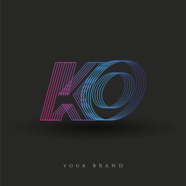 İlk harf logosu KO renkli mavi ve morumsu çizgili kompozisyon, Vector logo şablonu elemanları iş veya şirket kimliğiniz için.